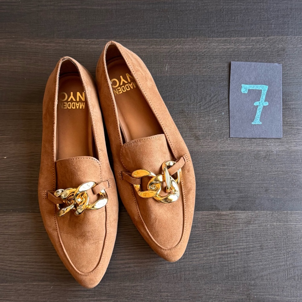 Gold and Brown Leather Flats with Sleek Design
